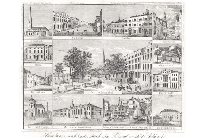 Jungferstieg Hamburg, Medau, litografie, 1842