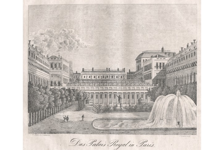 Paris Palais Royal, Medau, litografie, 1834