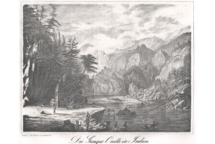 Ganga pramen, Medau, litografie, 1839