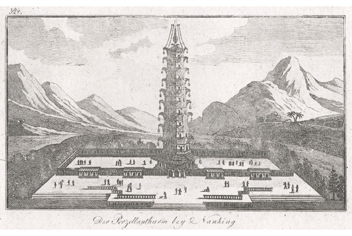 Nanking porcelánová pagoda , mědiryt, (1820)