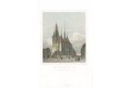 Louny kostel sv. Mikuláše, Lange, kolor. oceloryt, 1842