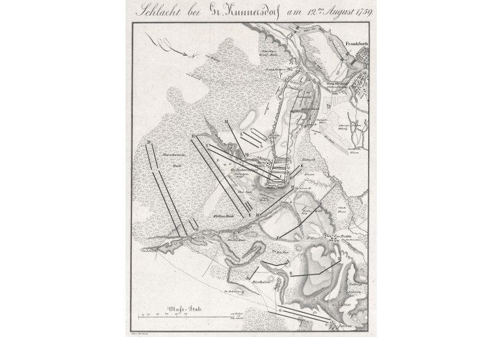 Kunnersdorf Sasko bitva, mědiryt, (1840)