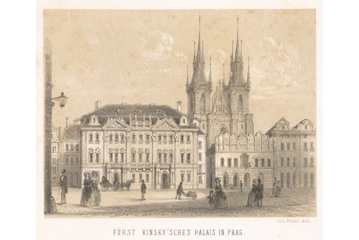 Praha Palác Kinských, Litografie, (1860)