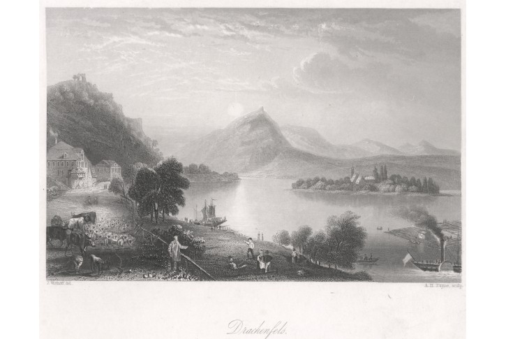 Drachenfels , Payne, oceloryt 1860