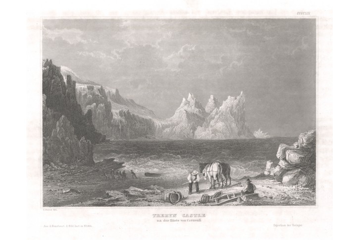 Treryn Castle Conwall, Meyer, oceloryt, 1850