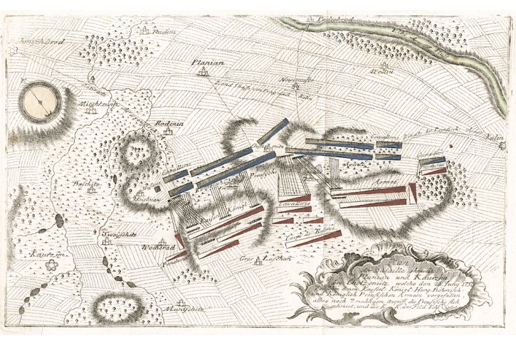 Kilian, Kolín Plaňany,  bitva plán, mědiryt 1759
