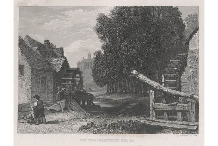 Eu Normandie mlýn , oceloryt, 1845