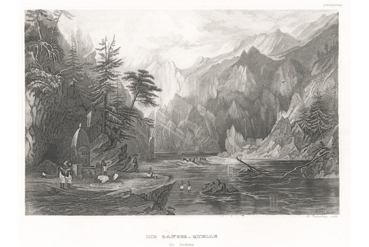 Ganga pramen Indie, Meyer, oceloryt, 1850
