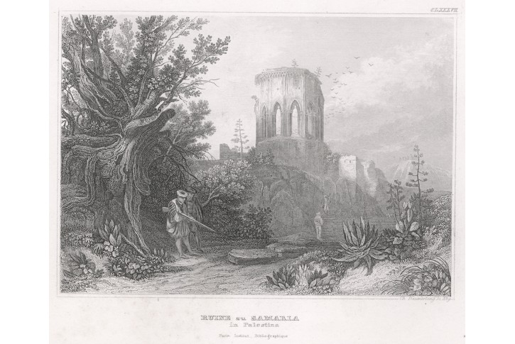 Samaria Palestina, Meyer, oceloryt, 1850