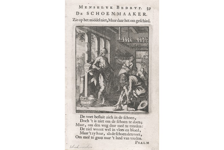 Obuvník  švec, Jan Luyken, , mědiryt, 1694